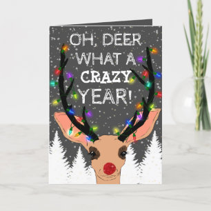 Oh Deer Crazy Year Reindeer Lights Christmas Holiday Card