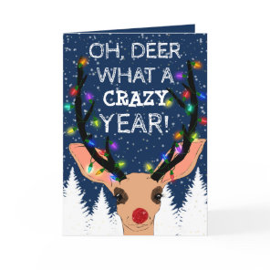 Oh Deer Crazy Year Reindeer Lights Christmas Holiday Card