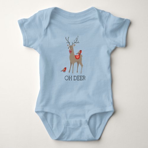 OH DEER _ Cute Christmas Deer  Birds Holiday Baby Bodysuit