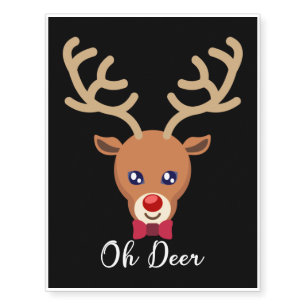Oh Deer - Cute Reindeer Face Funny Christmas Decor Temporary Tattoos