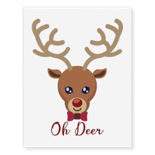 Oh Deer - Cute Reindeer Face Funny Christmas Decor Temporary Tattoos
