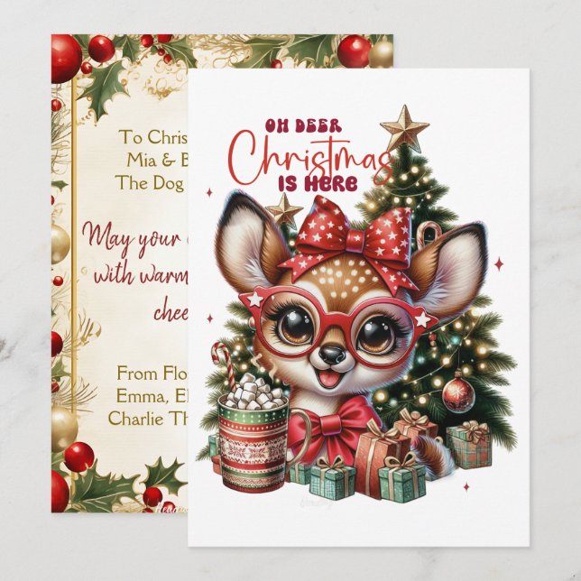 Oh Deer Cute Reindeer Holiday Christmas Card (Front/Back)