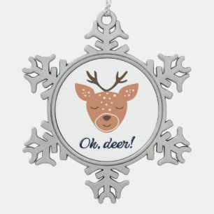 Oh Deer Deer Love Save The Deer Creative Design Snowflake Pewter Christmas Ornament