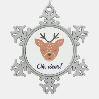 Oh Deer Deer Love Save The Deer Creative Design Snowflake Pewter Christmas Ornament