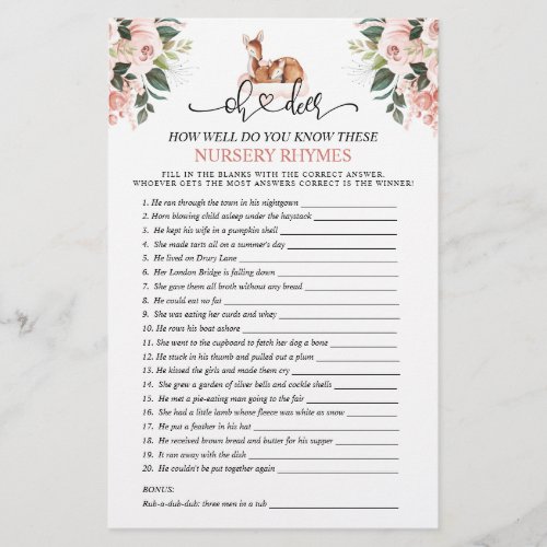 Oh Deer Double Sided Baby Shower Games
