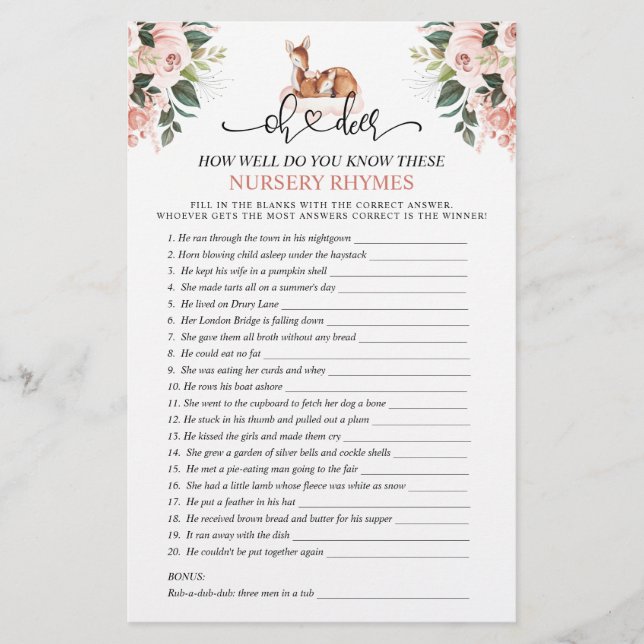 Oh Deer Double Sided Baby Shower Games (Front)