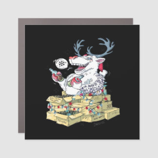 Oh Deer Drunk Reindeer Celebrating Christmas Festi Car Magnet