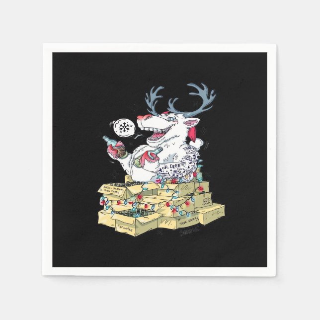 Oh Deer Drunk Reindeer Celebrating Christmas Festi Napkins (Front)