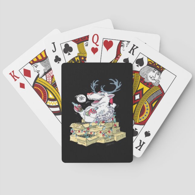 Oh Deer Drunk Reindeer Celebrating Christmas Festi Poker Cards (Back)