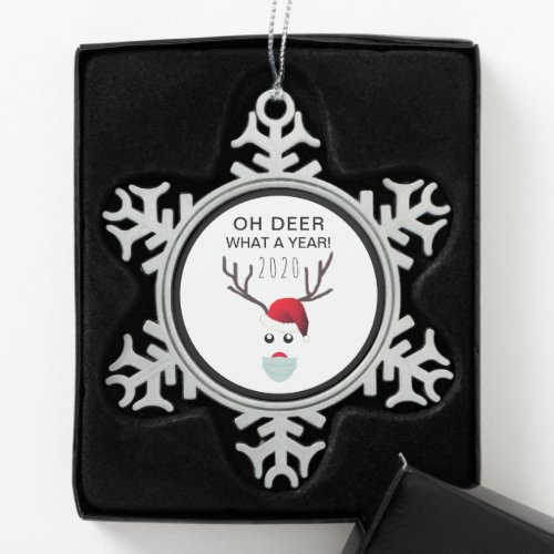 Oh Deer Face Mask Rudolph Reindeer Christmas 2020 Snowflake Pewter Christmas Ornament
