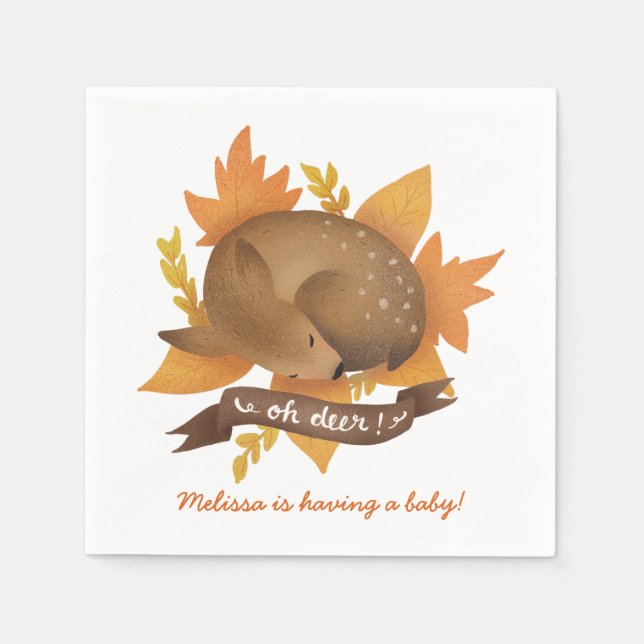 Oh deer! Fall Woodland Themed Neutral Baby Shower Paper Napkins (Front)
