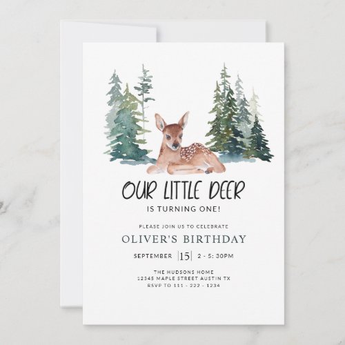 Oh Deer First Birthday Party Woodland Pine  Invitation
