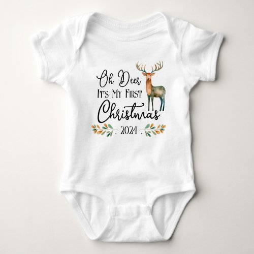 Oh Deer First Christmas  Baby Bodysuit