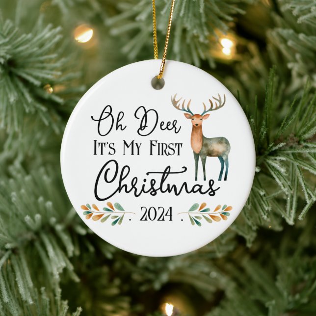 Oh Deer First Christmas Photo Ceramic Ornament (Tree)