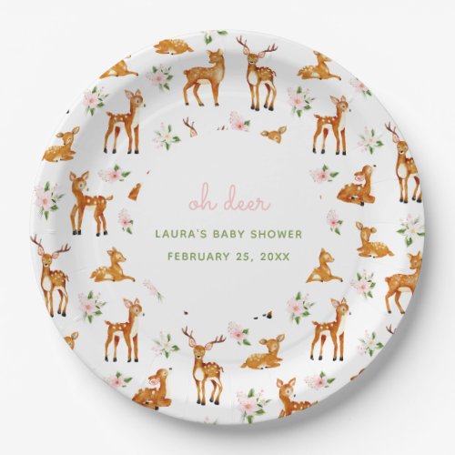 Oh Deer Floral Baby Shower Paper Plates