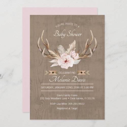 Oh Deer Floral Watercolor Baby Shower Invitation