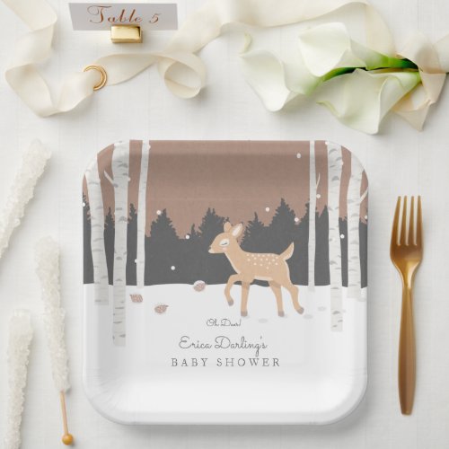 Oh Deer Forest  Woodland Theme Winter Baby Shower Paper Plates