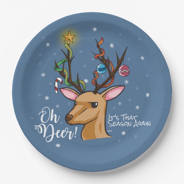 Oh Deer | Funny Holiday Woodland Animal Paper Plates (Front)
