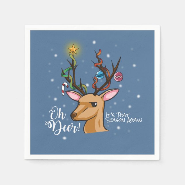Oh Deer | Funny Woodland Christmas Character Paper Napkins (Front)