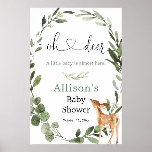 Oh deer gender neutral baby shower welcome poster