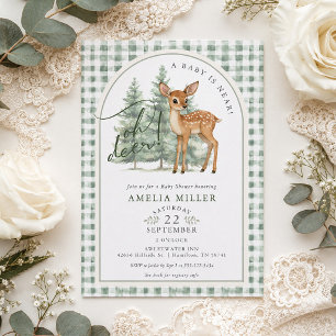 Oh Deer Gender Neutral Green Gingham Baby Shower Invitation