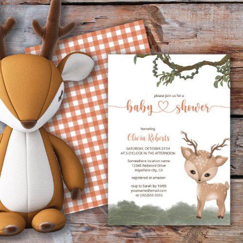 Oh Deer gender neutral woodland baby shower Invitation