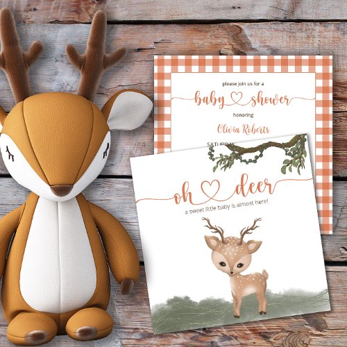 Oh Deer gender neutral woodland baby shower Invitation