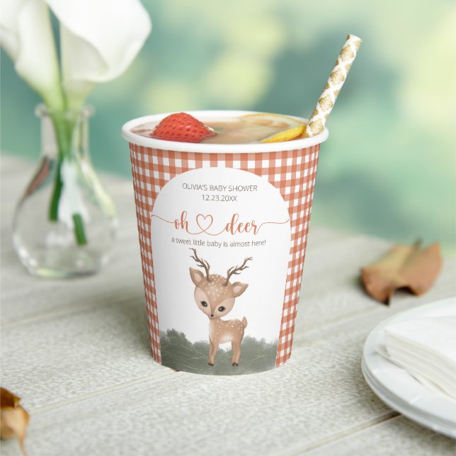 Oh Deer gender neutral woodland baby shower Paper Cups (Insitu)