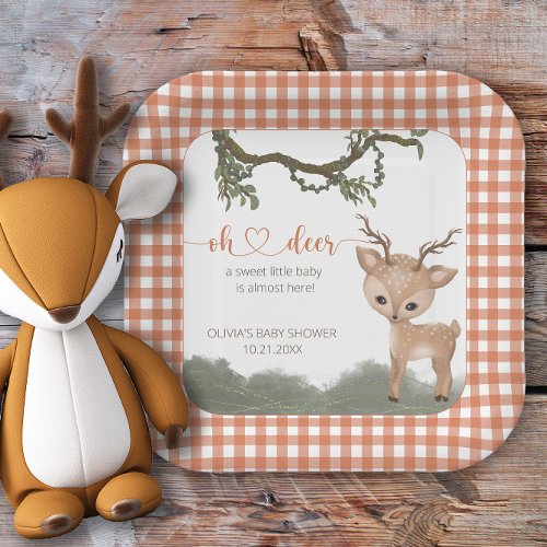 Oh Deer gender neutral woodland baby shower Paper Plates