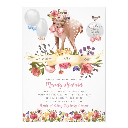 Oh Deer Girl Baby Shower Invitation