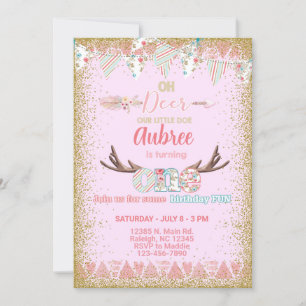 Oh deer girl birthday invitation, little doe. invitation