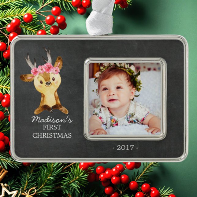Oh Deer Girls Baby's 1st Christmas Photo Ornament (Creator Uploaded)
