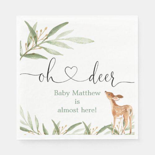 Oh deer gold greenery deer baby shower napkins