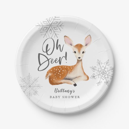 Oh Deer Gray Winter Wonderland Baby Shower Paper Plates