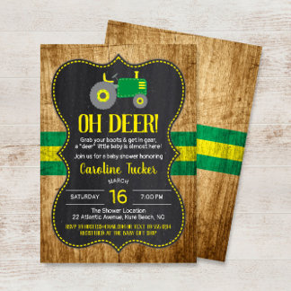 Oh Deer Green Tractor Baby Shower Invitation