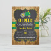 Oh Deer Green Tractor Baby Shower Invitation (Standing Front)