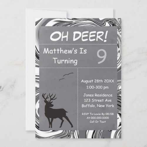 Oh Deer Grey Camouflage Birthday Party Invites
