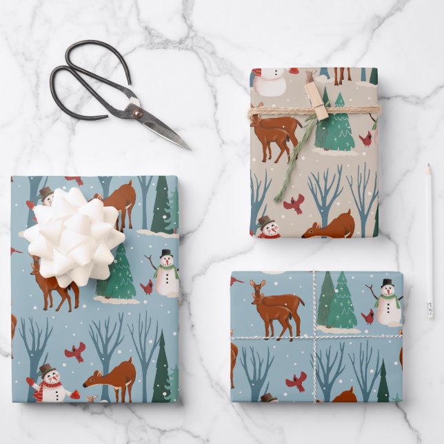 Oh Deer Holiday Wrap (3 Sheets) Wrapping Paper Sheets (Front)