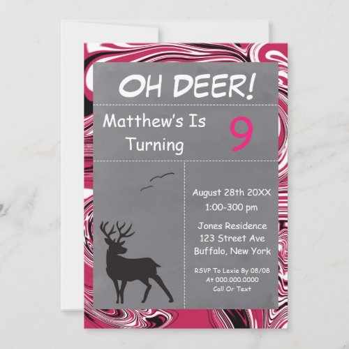 Oh Deer Hot Pink Camouflage Birthday Party Invites
