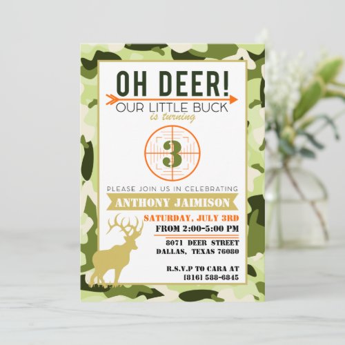 Oh Deer Hunting Theme Invitation Camo Green Colors