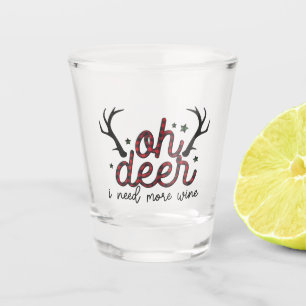 Oh Deer I Need More Wine Buffalo Plaid Christmas Shot Glass