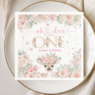 Oh Deer I'm One 1st Birthday Girl Pink Fawn Paper Napkins