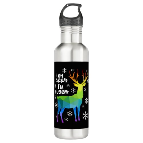 Oh Deer IM Queer Funny Lgbt Gay Lesbian Christmas Stainless Steel Water Bottle