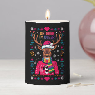 Oh Deer I'm Queer LGBT LGBTQ Gay Pride Ugly Xmas Pillar Candle