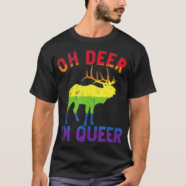Oh Deer Im Queer Rainbow LGBT Gay Pride Lesbian T-Shirt (Front)