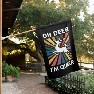 Oh Deer I'm Queer Rainbow LGBT Pride Gay Lesbian House Flag