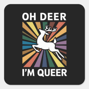 Oh Deer I'm Queer Rainbow LGBT Pride Gay Lesbian Square Sticker