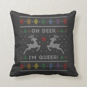 Oh Deer Im Queer Ugly Christmas Sweater Throw Pillow