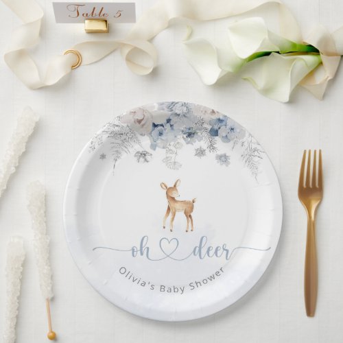 Oh deer its a boy winter blue baby shower paper plates