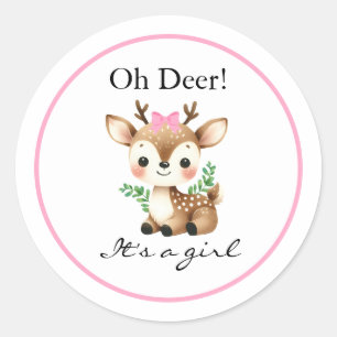Oh Deer It's A Girl Baby Shower Classic Round Sticker